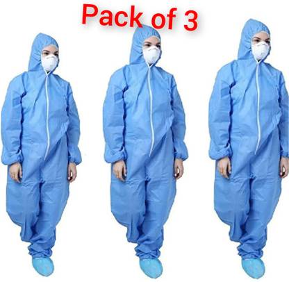 GLAMY COUTURE 80 GSM NON WOVEN PPE COVERALL ATTACH HOOD & SHOE COVER (PACK OF 3) free size Safety Jacket