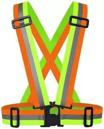 YSJ DTC Safe High Visibility Protective Safety Reflective Vest Belt Jacket, Night Cycling Reflector Strips Cross Belt Stripes Adjustable Vest - Orange & Green Safety Jacket