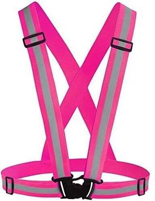 Themujtaba High Visibility Protective Safety Pink Reflective Cross Belt Safety Jacket