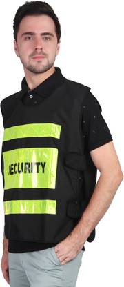MandM Work Wear Polyester Black Security Print Reflective Jacket with Velcro Safety Jacket