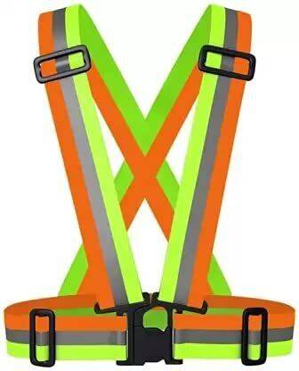 ANIAN High Visibility Protective Safety Reflective Vest Belt Jacket, Night Cycling Reflector Strips Cross Belt Stripes Adjustable Vest - Orange & Green Safety Jacket