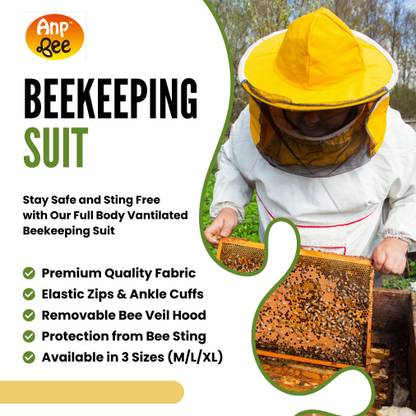 ANP BEE Ventilated Full Body Beekeeping Suit Safety Jacket (White) Size M Safety Jacket