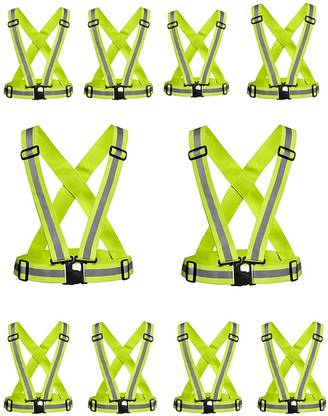 LAXMI Polyester High Visibility Protective Safety Reflective Vest Belt Jacket(Pack 10) Safety Jacket