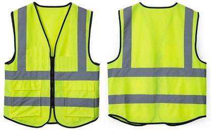 ANGELSAFE Safety Jacket High Visibility Reflective Green Zipper Polyester Fabric Jacket Safety Jacket