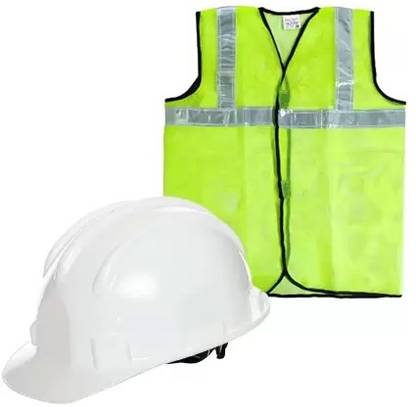 IISAFETY Safety Hard Head White Helmet & Green Reflective Safety Jacket-1 Set Safety Jacket