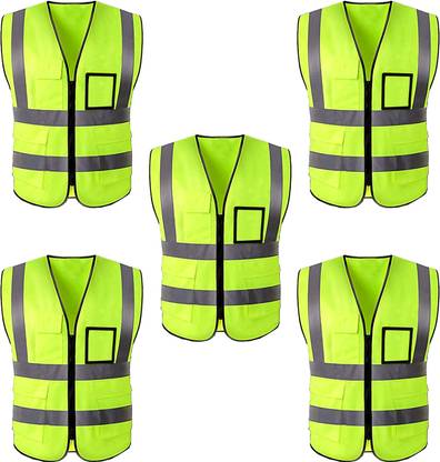 LAXMI High Visibility Reflective Safety Zipper Jacket with Pockets ( PACK OF 5) Safety Jacket