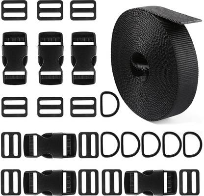 HANNEA Buckle Strap Set with 6 Yards Nylon Webbing, 6Pcs Metal D Ring Safety Lock