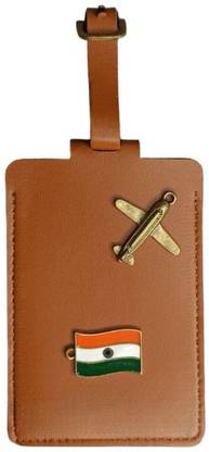 Giftana Leather Luggage Tag with Indian Flag Charms, Vegan Leather Luggage Tags for Men Luggage Tag