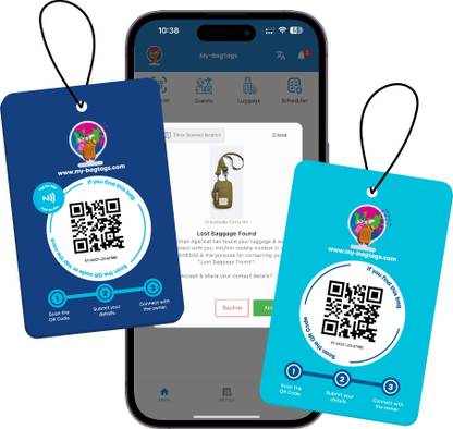 My-BagTags NFC & QR Enabled Luggage Recovery Tags - Just Scan or Tap to Contact the Owner Safety Smart Tracker