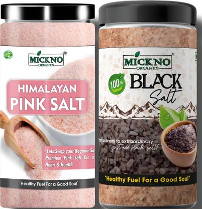 mickno organics Combo of 2|500gEach| Black Salt(Kala Namak)|Pink Salt Weightloss(Sendha Namak)| Himalayan Pink Salt
