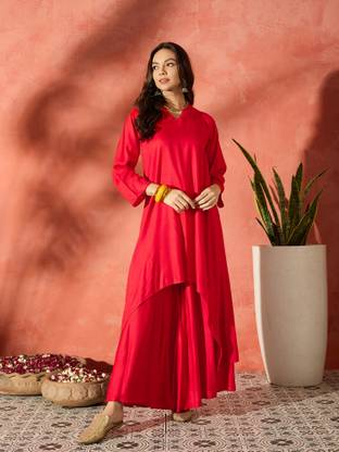 InWeave Solid Kurta, Palazzo & Dupatta Set