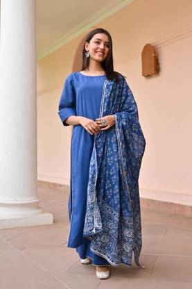 Lamba Creations Solid Kurta, Trouser/Pant & Dupatta Set