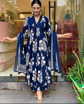 Heavenly attire Floral Print Anarkali Kurta, Bottom & Dupatta Set