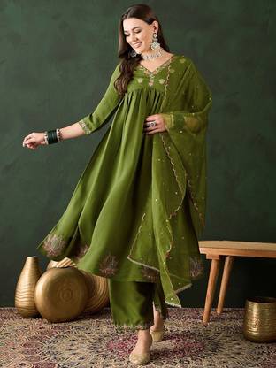 Sangria Embroidered Anarkali Kurta, Bottom & Dupatta Set