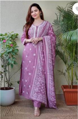 Celtic Fab Embroidered Kurta, Palazzo & Dupatta Set