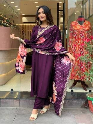 Lovisa Fashion Embroidered Kurta, Trouser/Pant & Dupatta Set