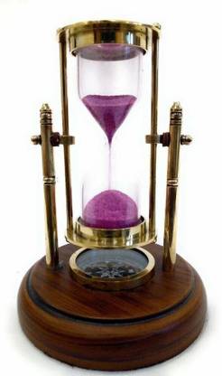 CH Handmade Brass Antique Sand Timer with Compass On Wooden Base Hour Glass Clock Nautical Decor Theme Decor Height 5 Inches 1 Minute Sand Clock
