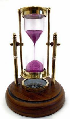 CH Brass Antique Sand Timer with Compass On Wooden Base Hour Glass Clock Nautical Décor Theme Décor Height 5 Inches 1 Minute Sand Clock