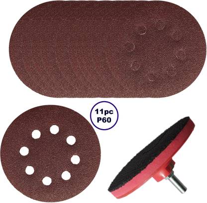 NPH 5inch Backing pad with Nut and 11pc Sand Paper Size P60 Emery Sandpaper
