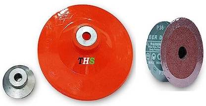 THS Grinder Sanding Pad With 25pcs Sand Paper & Dish Plastic Backing Pad With Grinder Nut and 15 Nos Fibre Sanding Disc M10, 125mm 5 inch Disc Sander