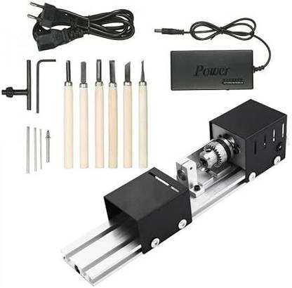 Bibox Mini Lathe Machine for Table Woodworking Wood DIY Tool Set DC 12V-24V Lath 1.5 inch Straight-line Sander