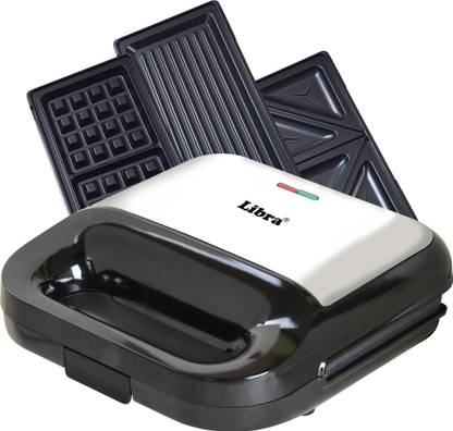 LIBRA by Libra Sandwich Maker 3 in 1, Detachable Plates for Toast, Waffle, Grill, 750 W Grill, Toast, Waffle