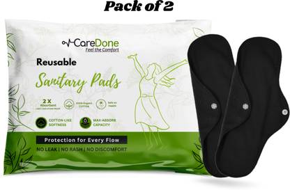 CareDone Black Reusable Sanitary Cloth Pads Napkins Eco-Friendly Anti-Leak Protection Sanitary Pad