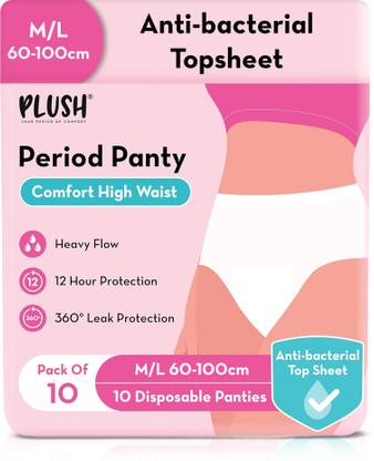 PLUSH Comfort High Waist Disposable Period Panty M/L- Pack of 10 Sanitary Pad  (Pack of 10)