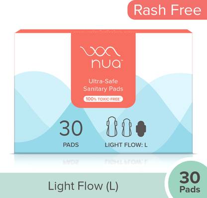 Nua Ultra Safe Pads | 30 Light Flow-L | Leakproof, 50% Wider Back, Rash & Toxic Free Sanitary Pad