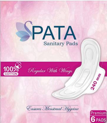 PATA Premium High Absorption 100% Cotton Soft & Rash Free 240mm (06 PCS- 6PCS PKT) Sanitary Pad