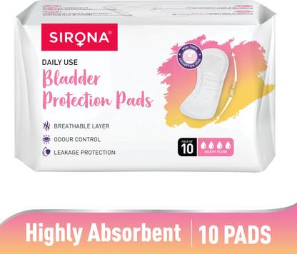 SIRONA Bladder Protection Incontinence Pads for Women with Super Absorbent Core - 10 Sanitary Pad