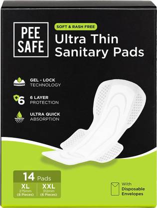 Pee Safe Ultra Thin Sanitary Pads For Women (8 XL + 6 XXL) Dual Wings Rash Free Periods Sanitary Pad