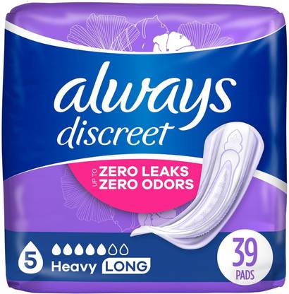 Always Discreet Maximum, Long Length Incontinence Pads - 39 Count Sanitary Pad
