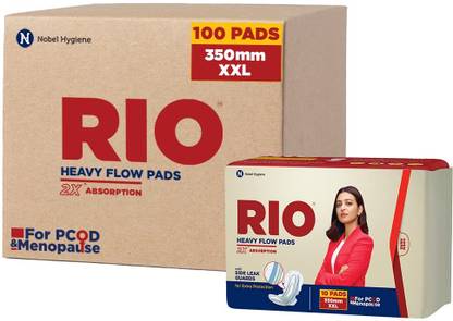 Rio Heavy Flow XXL 100 Pieces with350mm coverage,Side Leak guards,PCOD and Menopause Sanitary Pad