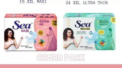 Sea Pad Pack of 24 XXL Ultra Thin + 15 XXL Maxi Sanitary Pads for Women Sanitary Pad