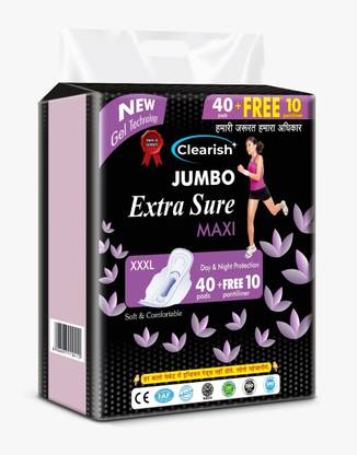 Clearish Jumbo New Gel Technology XXXL Soft & Comfortable (40 Pad + Free 10 Pantiliner) Sanitary Pad