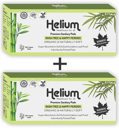 Helium Biodegradable Bamboo Premium Sanitary Pads - (Pack Of 2*20 = 40 Pads - XXL-320mm),Pure Cottene,100% Rash-Free-Periods,Full-Day&Full-Night,High Absorbent, Heavy Flow, High Absorbent, Extra Long. Sanitary Pad