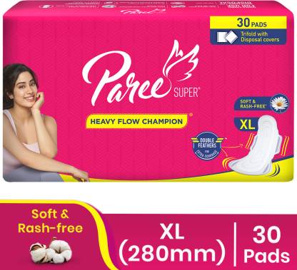 Paree Super Heavy Flow XL Pads, All Day Leakage Protection, With Disposable Pouch Sanitary Pad