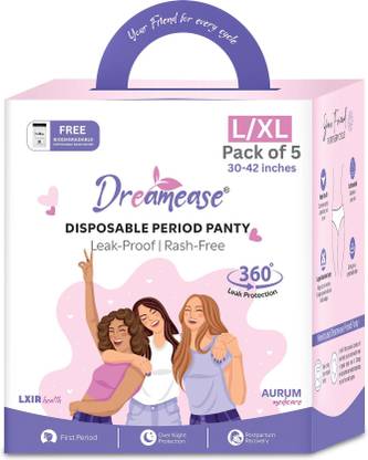 Dreamease Over Night Ultra Absorbent Disposable Period Panty for Heavy Flow(L-XL,5 Count) Sanitary Pad