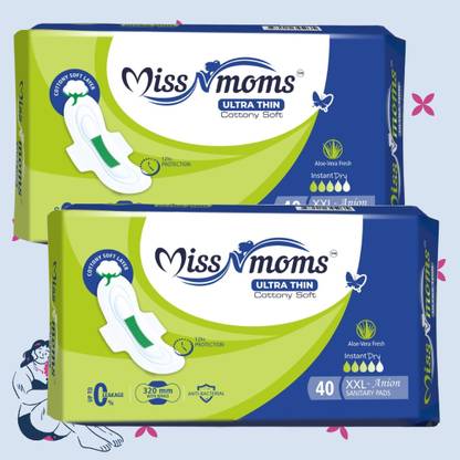 MISS N MOMS Leak-Proof Sanitary Pads XXL – Anti-Bacterial, Soft, Instant Dry Sanitary Pad