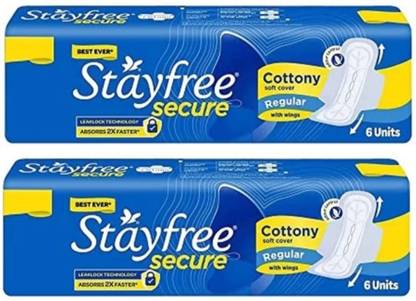 STAYFREE Secure Cottony Wings Regular - 6+6 Pcs Sanitary Pad