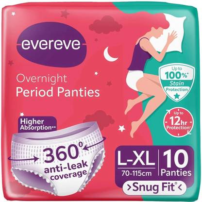 EverEve Overnight Period Panties L-XL 10 Panties Anti Leak Coverage Higher Absorption Pantyliner