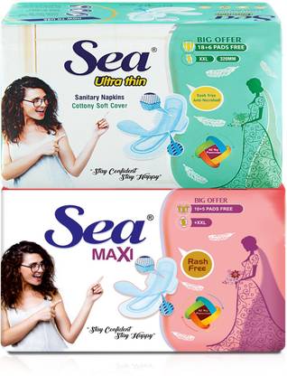 Sea 24 XXL Ultra Thin+ 15 XXLMaxi Anti Bacterial, Rashes Free Cottony Sanitary Pads. Sanitary Pad