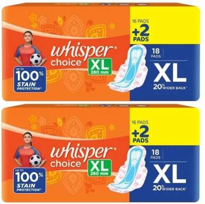 Whisper Choice XL Sanitary Pads|Pack of 18+18 Pads Sanitary Pad