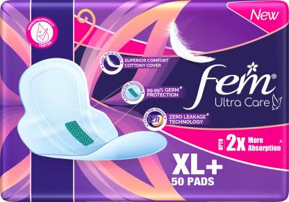 Fem Ultracare XL Plus Sanitary Napkins | Provides Up to 2X More Absorption Sanitary Pad  (Pack of 50)