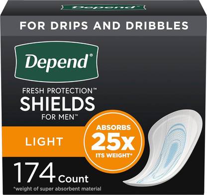 Depend Shields for Men, Light Absorbency Incontinence Protection, 58 Count (Pack of 3) Sanitary Pad