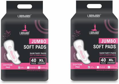 Ladywady XL Soft and Comfortable Sanitary Pads - 2 Pack (80 Pads, 290mm) Sanitary Pad