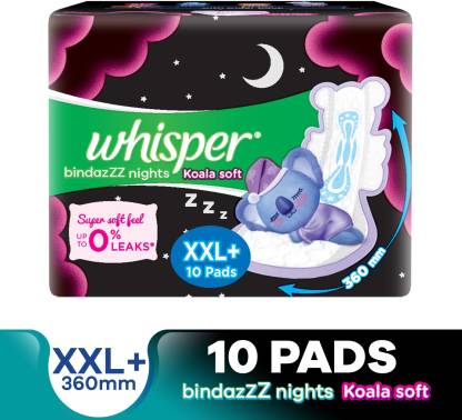 Whisper BINDAZZZ NIGHTS KOALA SOFT XXL+, UPTO 0% LEAKS Sanitary Pad