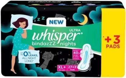 Whisper Bindazzz Nights Sanitary Pads for Women Ultra XL Plus - 30 Pads Sanitary Pad