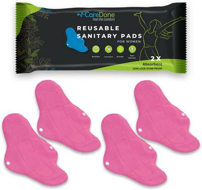 CareDone Reusable and Washable Pink Cotton Menstrual cloth pad (Extra Large,Pack of 4) Pantyliner